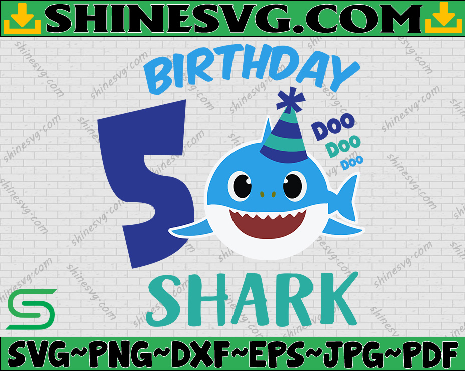 Shark 5th Birthday Svg, Boy Birthday Shark Svg Dxf Eps, Boy Fifth ...